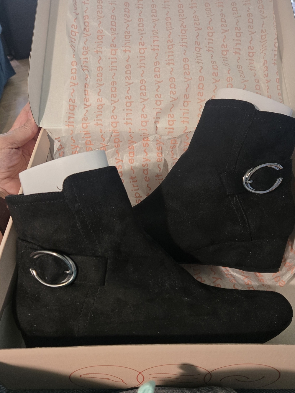 Black Suede Ankle Booties with Decorative Silver Ring